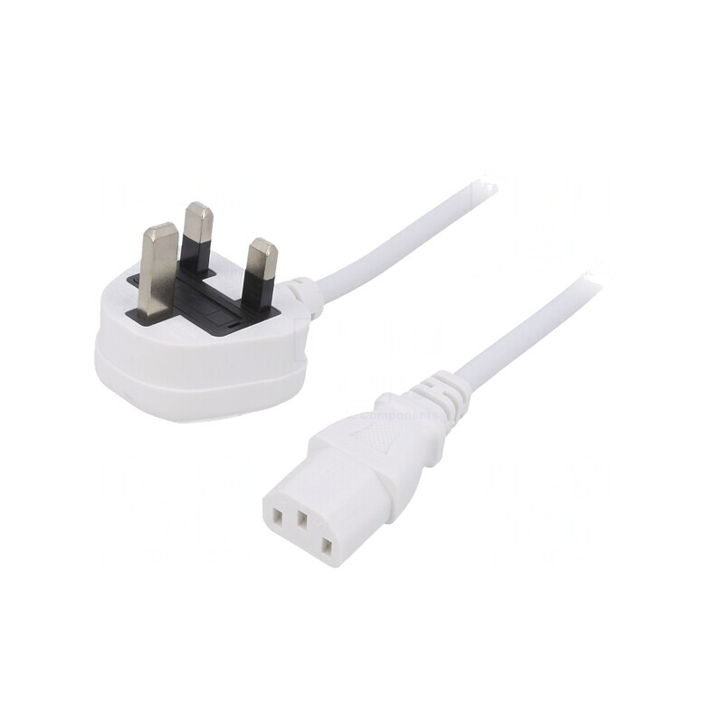 Cablu Alimentare 2m Alb 3A 3x0,75mm2 BS 1363 la IEC C13 | Electronic-mag.ro | Componente Electronice