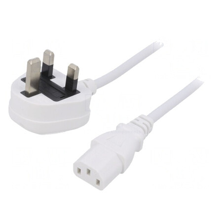 Cablu Alimentare 2m Alb 3A 3x0,75mm2 BS 1363 la IEC C13 | Electronic-mag.ro | Componente Electronice