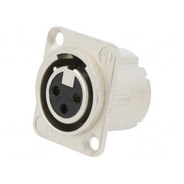 Soclu XLR Mamă 3 Pin cu Buton Argint 16A | Electronic-mag.ro | Componente Electronice