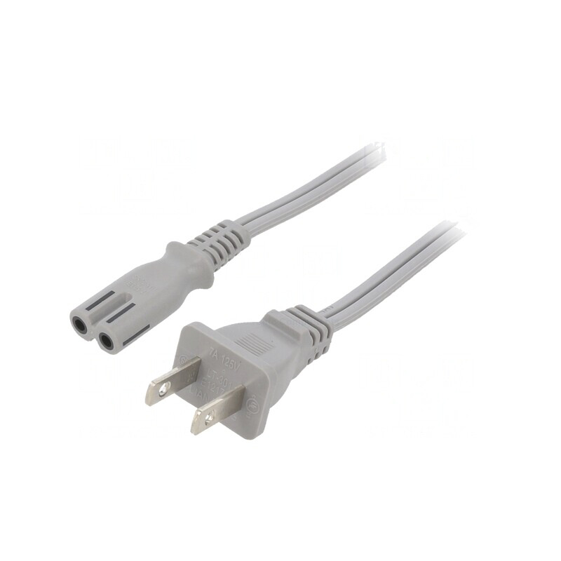 Cablu Alimentare 5m Gri 2x18AWG IEC C7 la NEMA 1-15 7A | Electronic-mag.ro | Componente Electronice