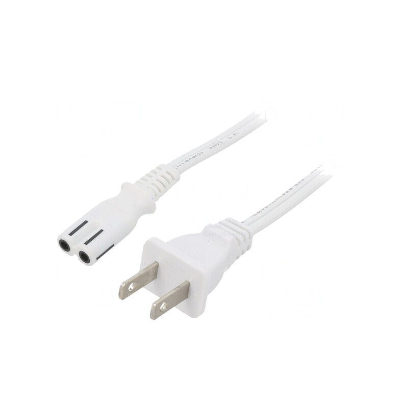 Cablu Alimentare 2x18AWG IEC C7 Mamă NEMA 1-15 Mufă PVC 5m Alb 7A | Electronic-mag.ro | Componente Electronice