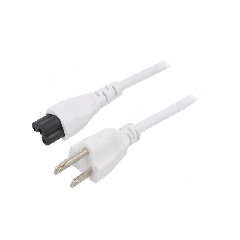 Cablu Alimentare 3m Alb 3x18AWG IEC C5 la NEMA 5-15 | Electronic-mag.ro | Componente Electronice Cablu Alimentare 3m Alb 3x18AWG IEC C5 la NEMA 5-15 | Electronic-mag.ro | Componente Electronice