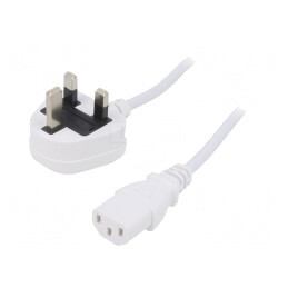 Cablu Alimentare 1,8m Alb 3x0,75mm2 BS 1363 la IEC C13 | Electronic-mag.ro | Componente Electronice
