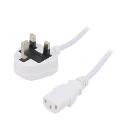 Cablu Alimentare 1,8m Alb 3x0,75mm2 BS 1363 la IEC C13 | Electronic-mag.ro | Componente Electronice
