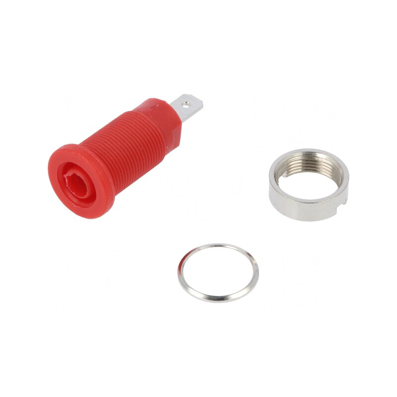 Soclu Banană 4mm 24A 1000VDC Roșu Nichelat | Electronic-mag.ro | Componente Electronice