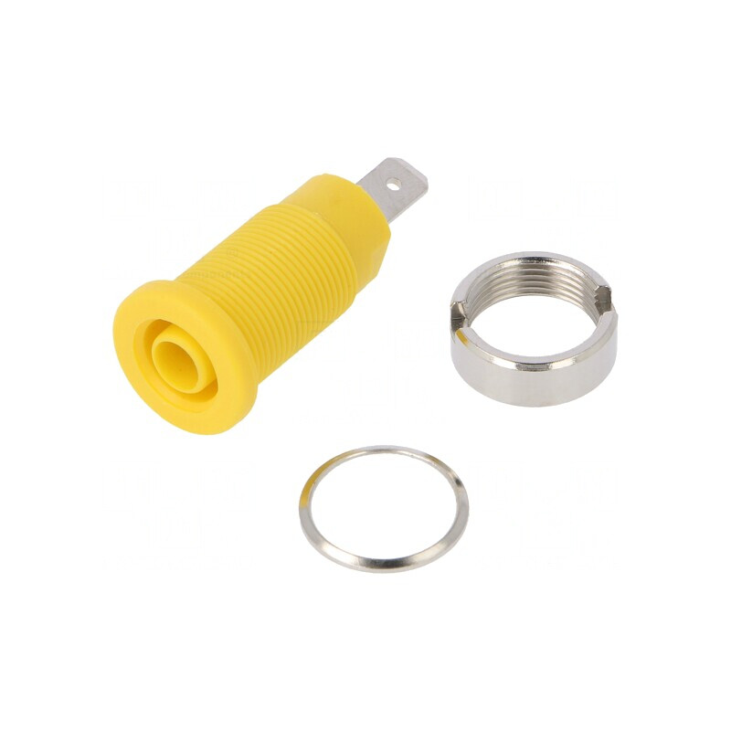 Soclu Banană 4mm 24A 1000VDC Galben Nichelat | Electronic-mag.ro | Componente Electronice