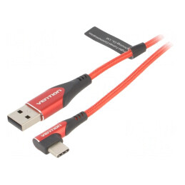 Cablu USB 2.0 USB-A la USB-C unghi 1,5m roșu 3A | Electronic-mag.ro | Componente Electronice