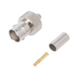 Mufă BNC Mamă Drept 50Ω Crimpat PTFE Aurit | Electronic-mag.ro | Componente Electronice