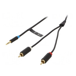 Cablu Jack 3,5mm la RCA x2, 5m, Aurit, Negru