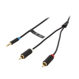 Cablu Jack 3,5mm la RCA x2, 5m, Aurit, Negru | Electronic-mag.ro | Componente Electronice