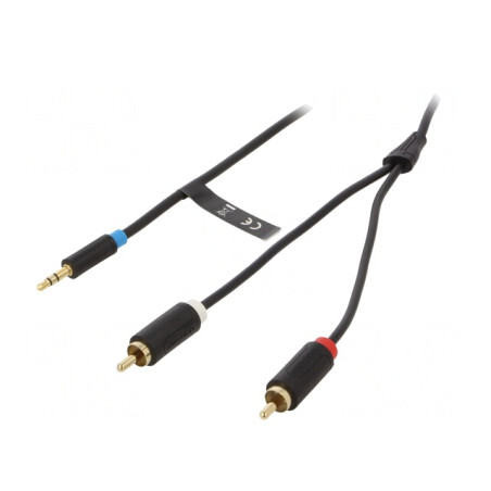 Cablu Jack 3,5mm la RCA x2, 5m, Aurit, Negru | Electronic-mag.ro | Componente Electronice
