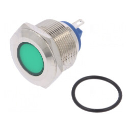 Lampă LED Verde 12V Ø22mm Alamă