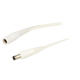 Cablu Alimentare DC Alb 2m 2x0,5mm2 Mufă-Soclu Drept | Electronic-mag.ro | Componente Electronice
