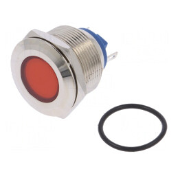 Lampă LED plată roșie 12V Ø22mm alamă | Electronic-mag.ro | Componente Electronice