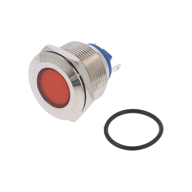 Lampă LED plată roșie 12V Ø22mm alamă | Electronic-mag.ro | Componente Electronice