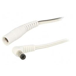 Cablu DC Alb 2x0,5mm2 cu Mufă și Soclu în Unghi