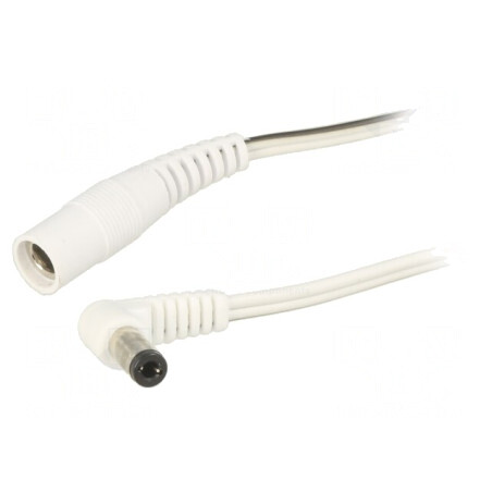 Cablu DC Alb 2x0,5mm2 cu Mufă și Soclu în Unghi | Electronic-mag.ro | Componente Electronice