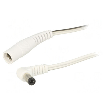 Cablu DC 5,5/2,5 Alb cu Mufă și Soclu în Unghi | Electronic-mag.ro | Componente Electronice