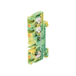 Conector Îmbinare Șine 4mm2 1 Pistă 3 Borne Galben-Verde TS35 | Electronic-mag.ro | Componente Electronice