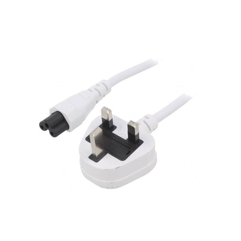 Cablu Alimentare 1,8m Alb 3x0,75mm2 BS 1363 la IEC C5 | Electronic-mag.ro | Componente Electronice