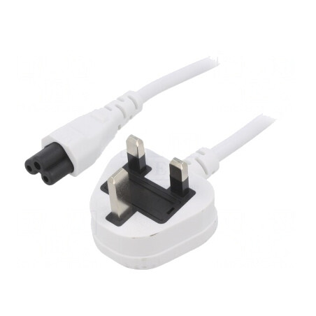 Cablu Alimentare 1,8m Alb 3x0,75mm2 BS 1363 la IEC C5 | Electronic-mag.ro | Componente Electronice
