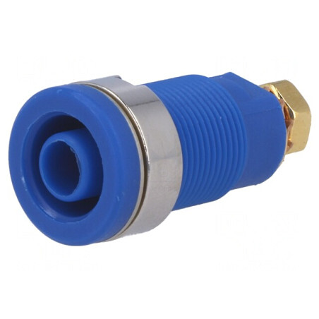 Soclu banană 4mm 32A albastru aurit pe panou | Electronic-mag.ro | Componente Electronice