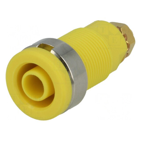 Soclu banană 4mm 32A galben aurit pe panou 32mm | Electronic-mag.ro | Componente Electronice