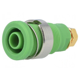 Soclu banană verde aurit 4mm 32A pe panou | Electronic-mag.ro | Componente Electronice