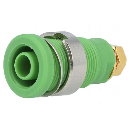 Soclu banană verde aurit 4mm 32A pe panou | Electronic-mag.ro | Componente Electronice