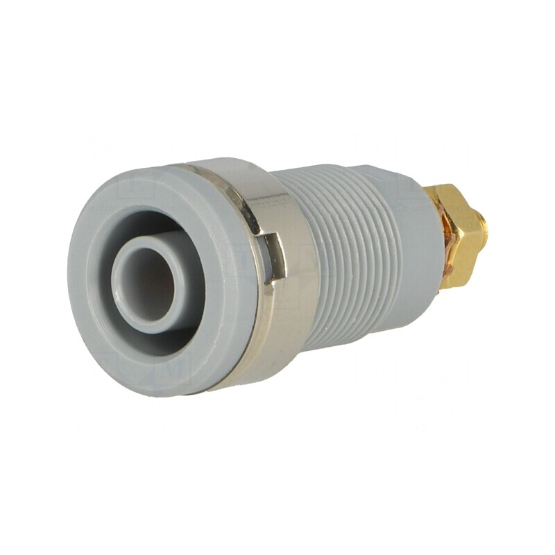 Soclu Banană 4mm 32A Gri Aurit Pe Panou | Electronic-mag.ro | Componente Electronice