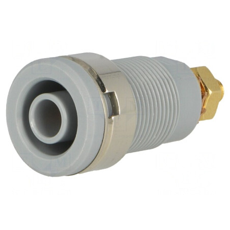 Soclu Banană 4mm 32A Gri Aurit Pe Panou | Electronic-mag.ro | Componente Electronice