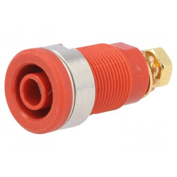 Soclu banană 4mm 32A roșu aurit pe panou | Electronic-mag.ro | Componente Electronice