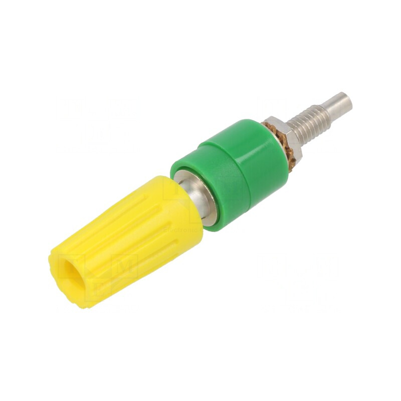 Soclu Banană 4mm 35A Galben-Verde Nichelat | Electronic-mag.ro | Componente Electronice