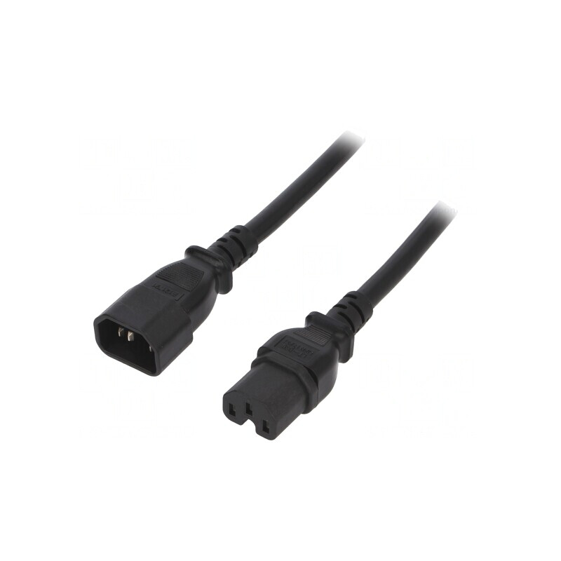 Cablu Alimentare 1m 15A Negru IEC C14 la C15 | Electronic-mag.ro | Componente Electronice