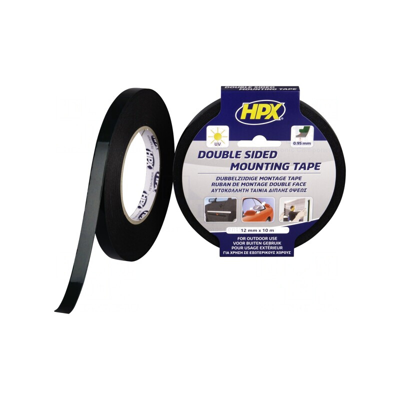 Bandă dublă adezivă acrilică neagră 12mm x 10m | Electronic-mag.ro | Componente Electronice