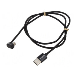 Cablu USB C la USB C în unghi 1m negru 60W 3A | Electronic-mag.ro | Componente Electronice