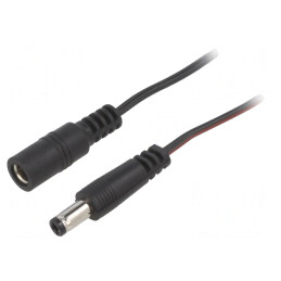 Cablu DC 5,5/2,5 mm Negru 2x0,35mm2 Mufă și Soclu Drept