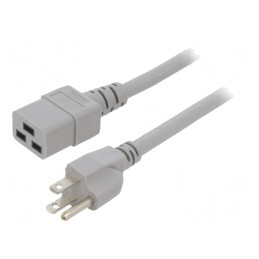 Cablu Alimentare 3x14AWG IEC C19 la NEMA 5-15 1m Gri 15A