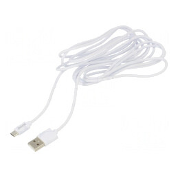 Cablu USB 2.0 A la Micro B 3m Alb 480Mbps 2A