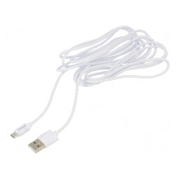 Cablu USB 2.0 A la Micro B 3m Alb 480Mbps 2A | Electronic-mag.ro | Componente Electronice