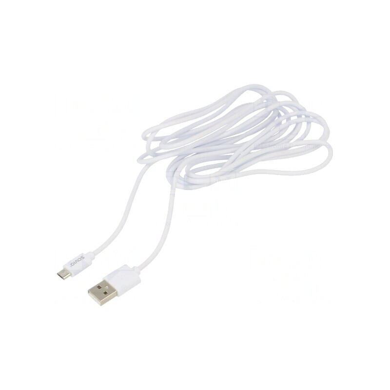 Cablu USB 2.0 A la Micro B 3m Alb 480Mbps 2A | Electronic-mag.ro | Componente Electronice