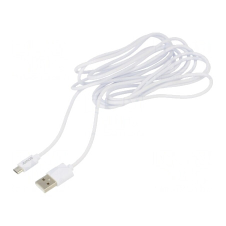 Cablu USB 2.0 A la Micro B 3m Alb 480Mbps 2A | Electronic-mag.ro | Componente Electronice