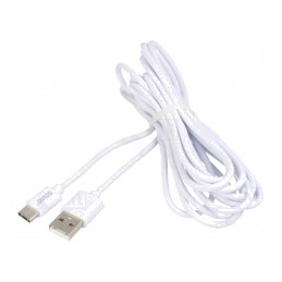 Cablu USB 2.0 USB A la USB C 3m Alb 480Mbps 2A | Electronic-mag.ro | Componente Electronice
