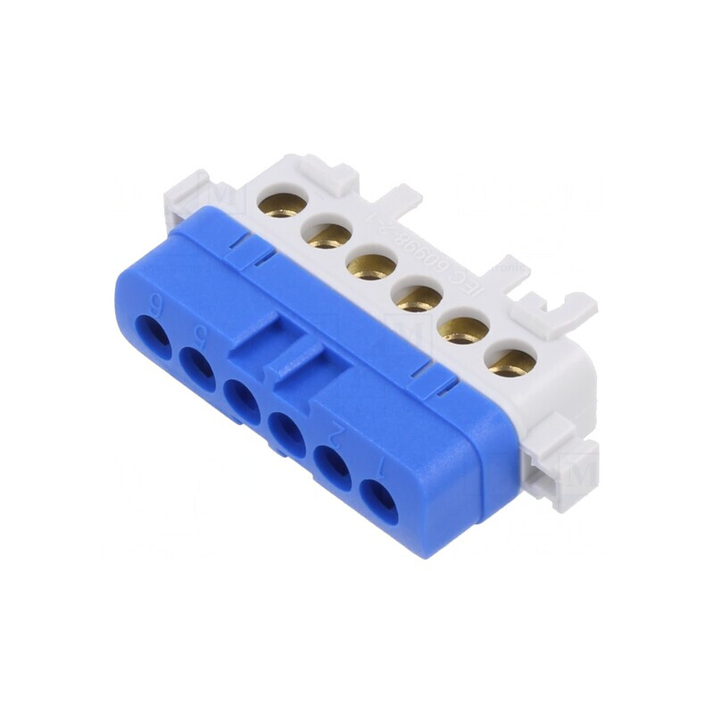 Bloc de Distribuție 1 Pista 6 Borne 400V TS35 | Electronic-mag.ro | Componente Electronice