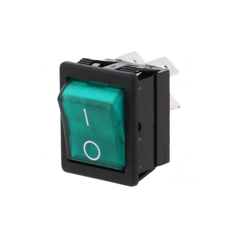 Intrerupător Basculant DPST ON-OFF Verde cu Lampă Neon 16A/250V | Electronic-mag.ro | Componente Electronice