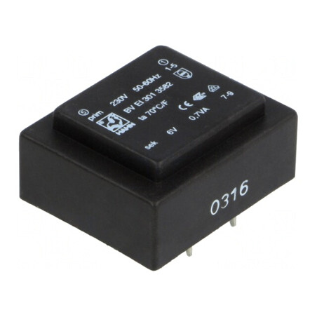 Transformator încapsulat 0,7VA 230V 6V 117mA PCB | Electronic-mag.ro | Componente Electronice