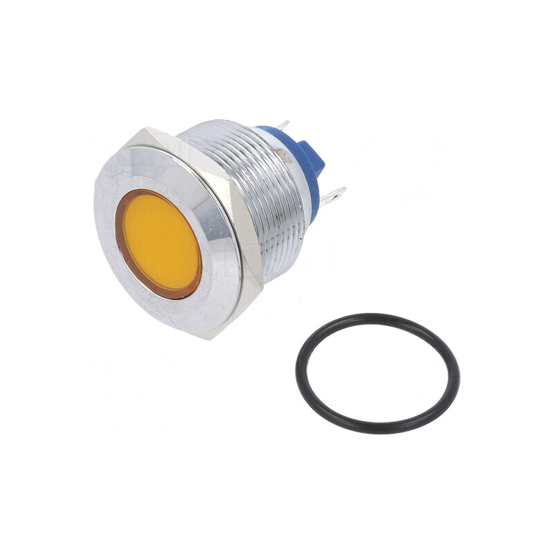 Lampă LED galbenă 12V Ø22mm alamă | Electronic-mag.ro | Componente Electronice
