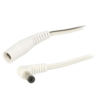 Cablu Alimentare Alb 2x0,5mm2 DC 5,5/2,1 la DC 5,5/2,5 în Unghi | Electronic-mag.ro | Componente Electronice