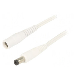 Cablu Alb DC 5,5/2,1 mm 2x0,5mm² cu Mufă și Soclu Drept | Electronic-mag.ro | Componente Electronice