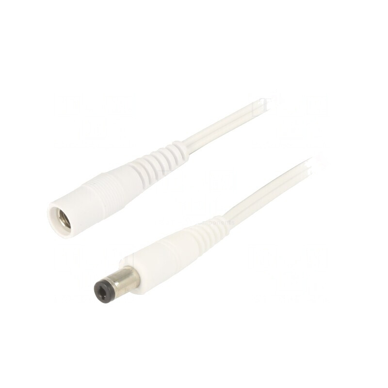 Cablu Alb DC 5,5/2,1 mm 2x0,5mm² cu Mufă și Soclu Drept | Electronic-mag.ro | Componente Electronice Cablu Alb DC 5,5/2,1 mm 2x0,5mm² cu Mufă și Soclu Drept | Electronic-mag.ro | Componente Electronice